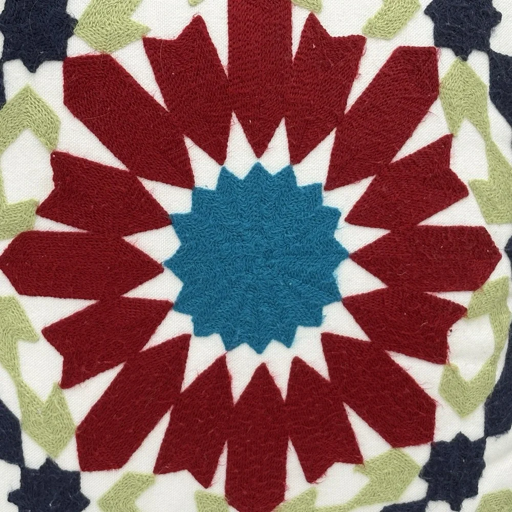 Set 2 Boho Embroidered Throw Pillows 16x16 Geometric Floral Zip Cover W/ Inserts